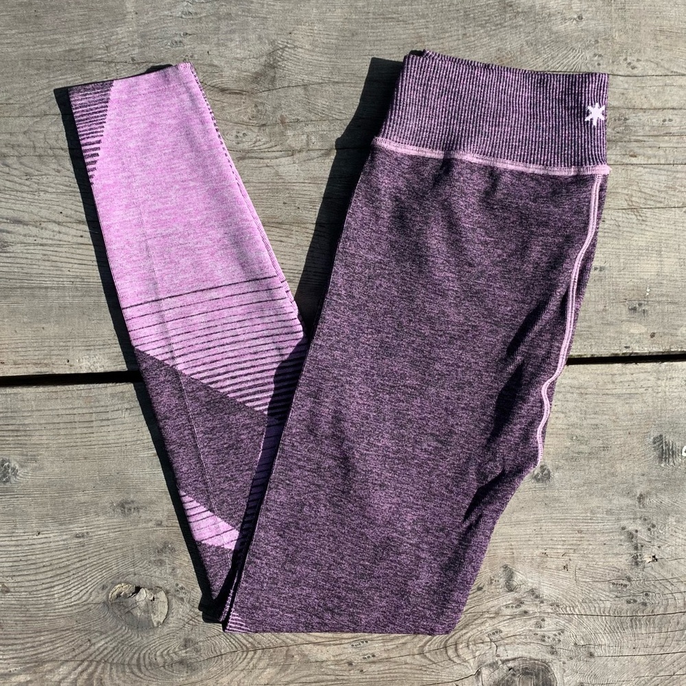 Splendid seamless purple color block yoga workout leggings stretch spandex pants - Picture 2 of 13